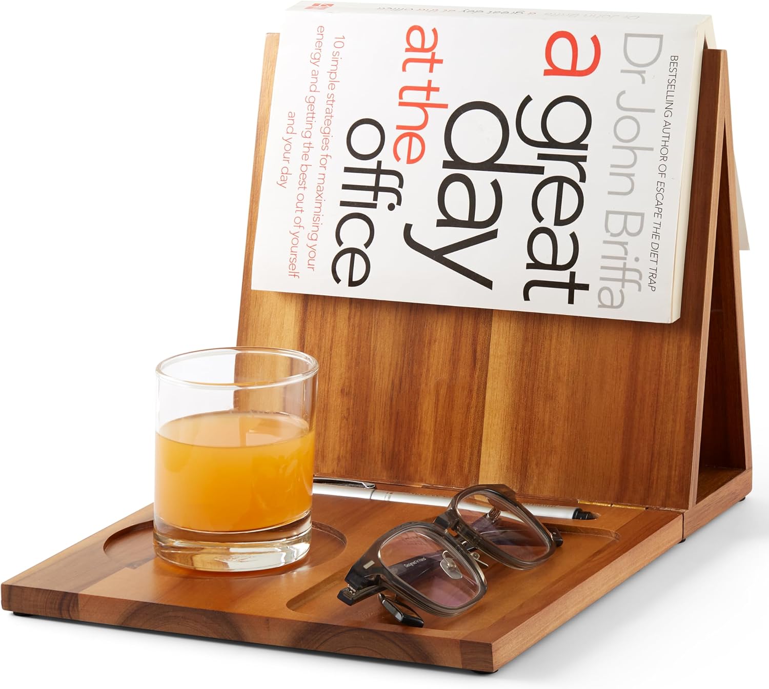Acacia Triangle Book Holder with Cup & Phone Holder